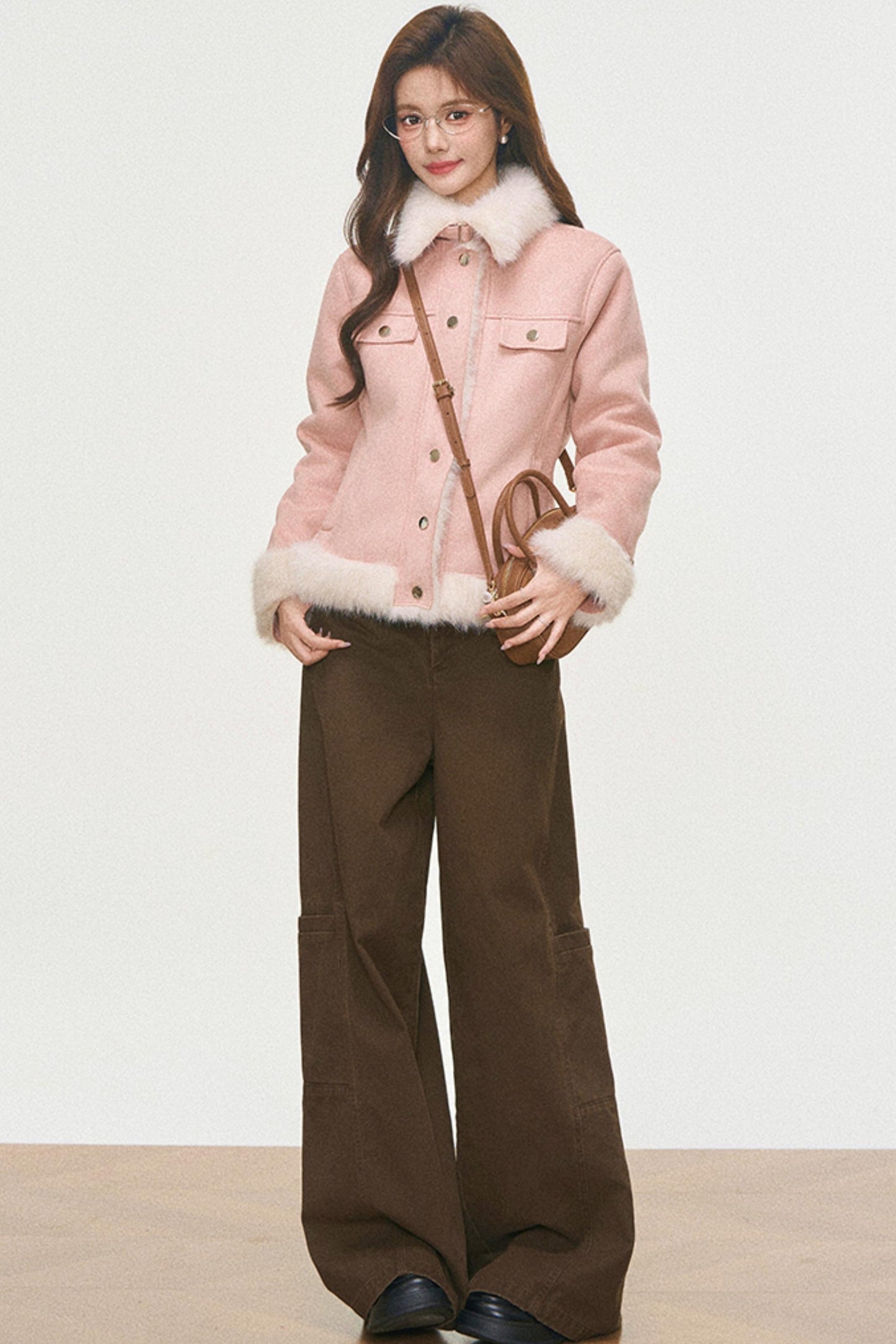 Fur Patchwork Coat And Pants Set-Up