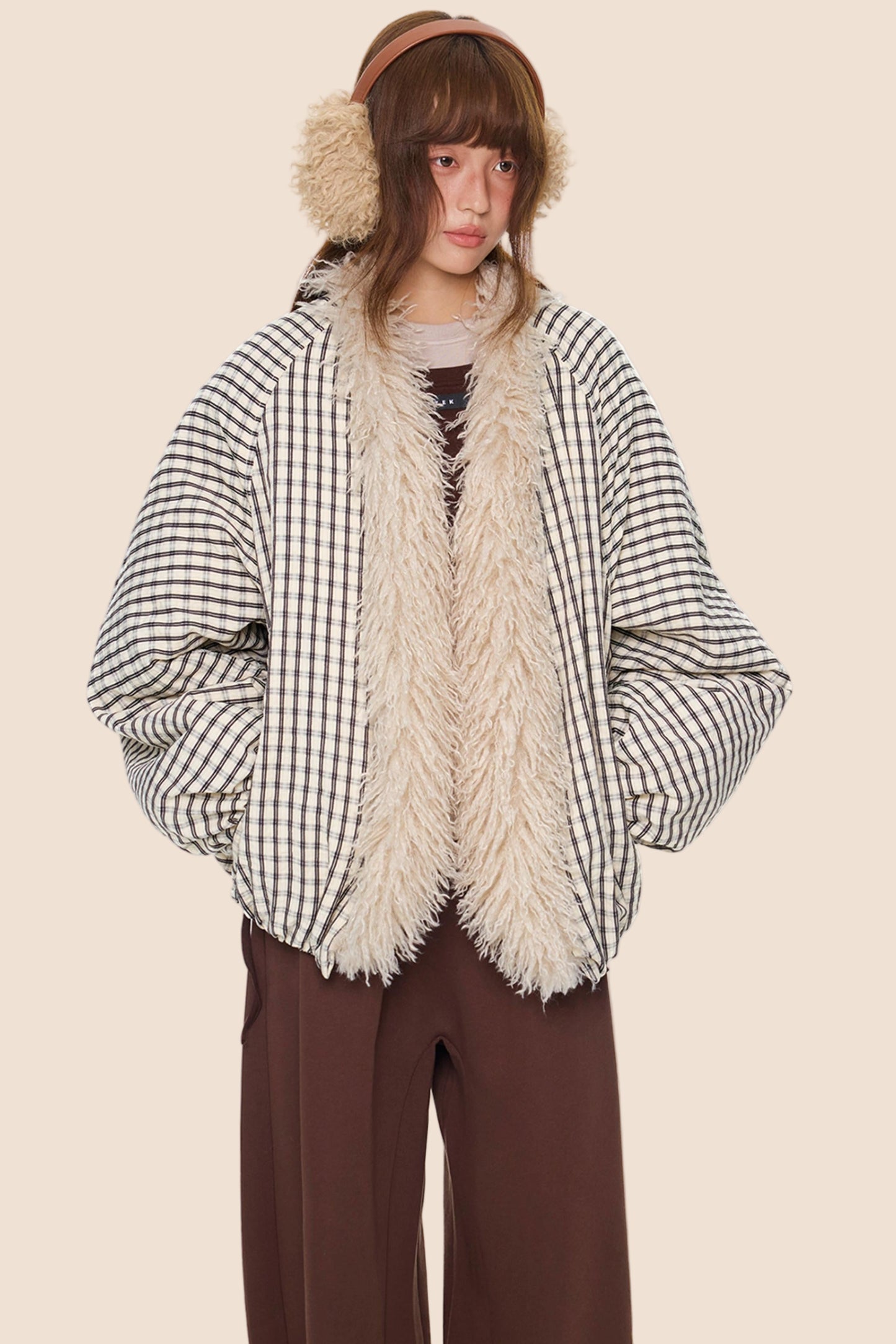 Plaid Fur Collar Jacket