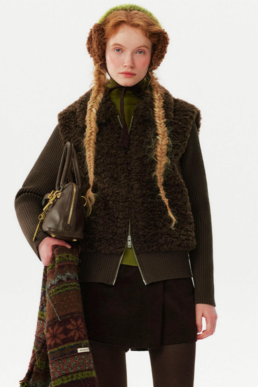 Knitted Patchwork Shearling Jacket