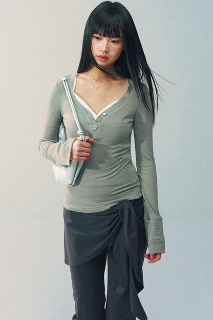 브이넥 슬림 탑