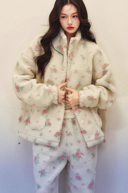 Floral Wool Jacket Pants Set-Up