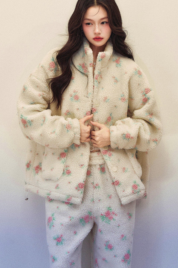 Floral Wool Jacket Pants Set-Up