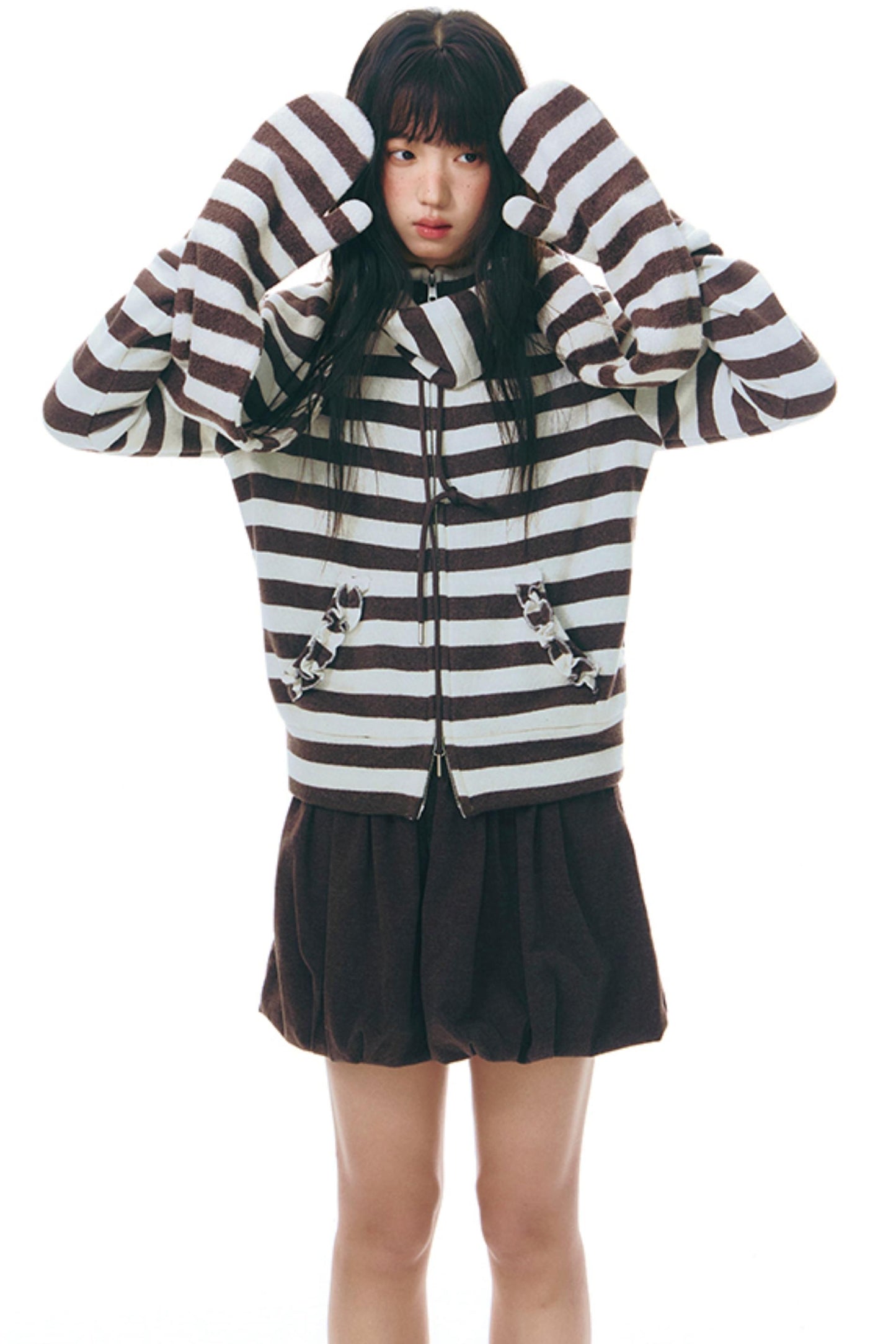 Stand-Up Striped Sweatshirt Jacket Set-Up