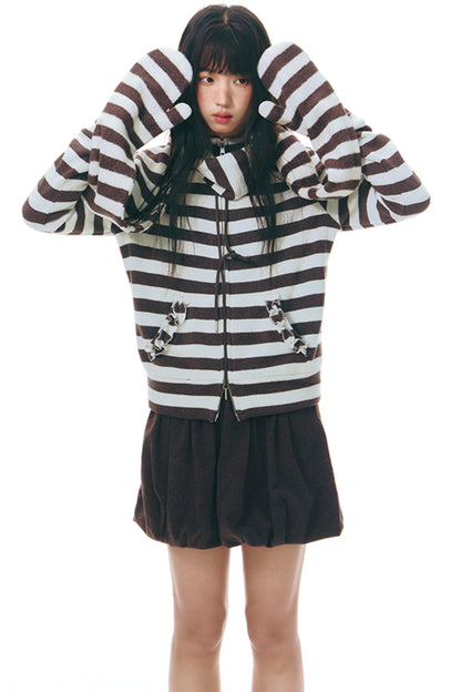 Stand-Up Striped Sweatshirt Jacket Set-Up