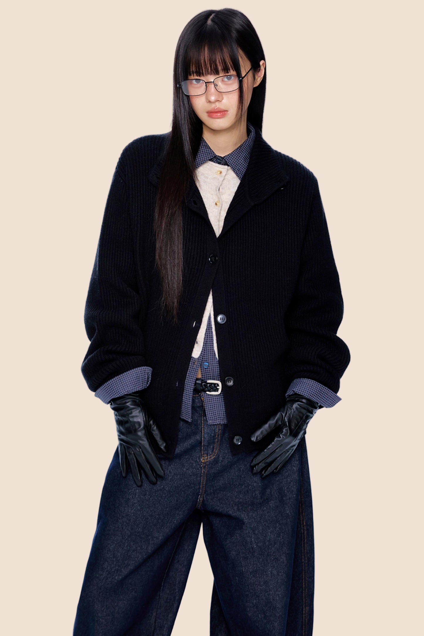 High-Neck Retro Knit Cardigan