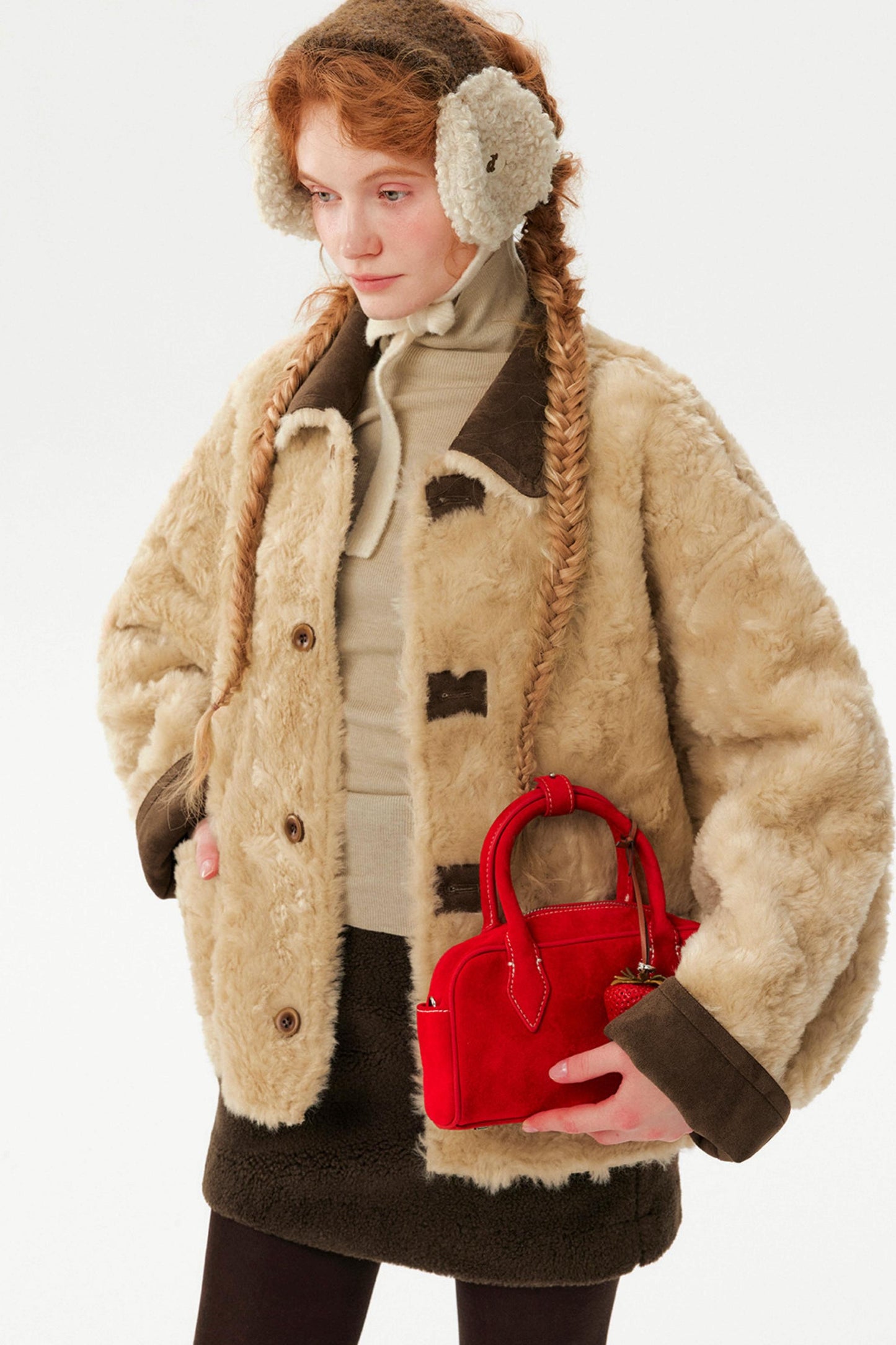 Retro Coffee Lamb Wool Skirt