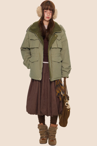 Furry Plaid Cotton Jacket