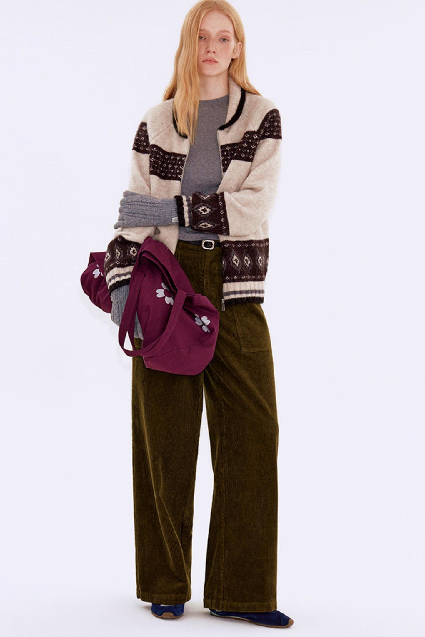 Retro Color-Blocked Wool Cardigan