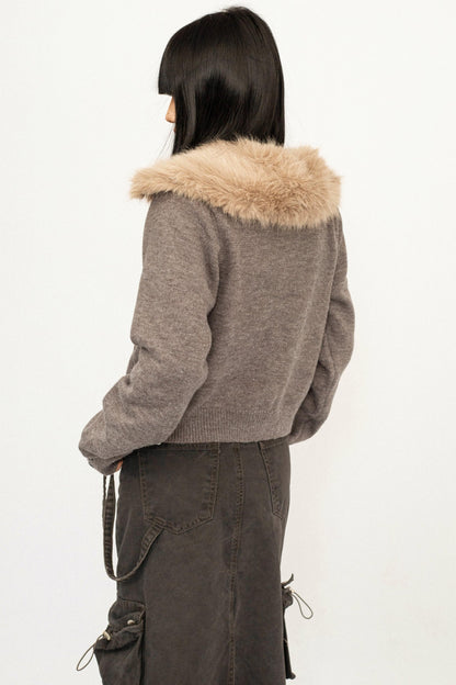 Retro Fur Collar Cardigan Jacket