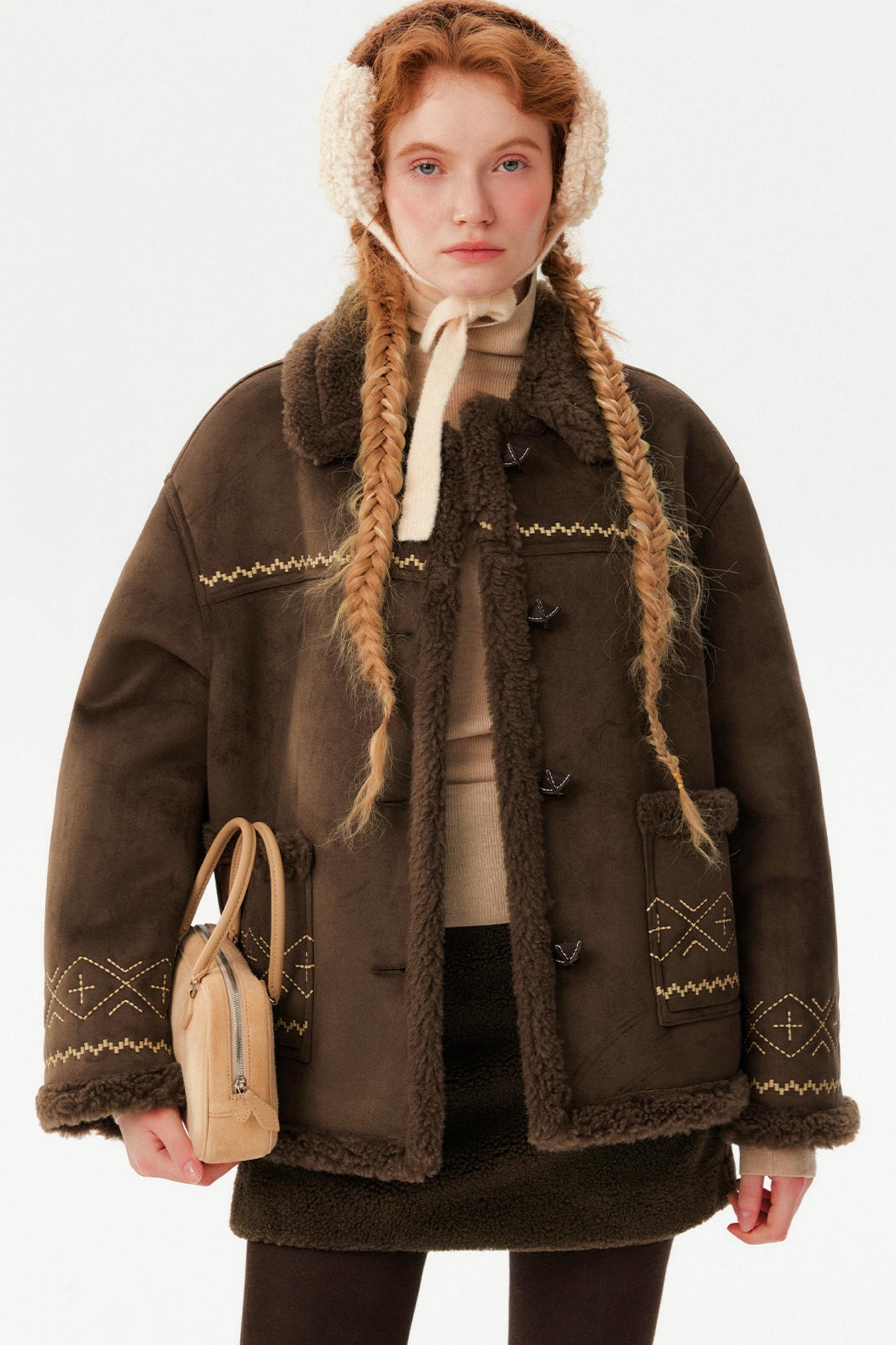 Retro Suede Embroidered Wool Jacket