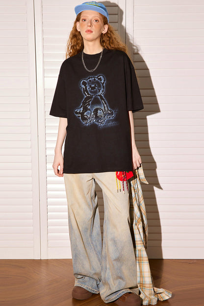 Retro Cartoon Bear Peplum Tee