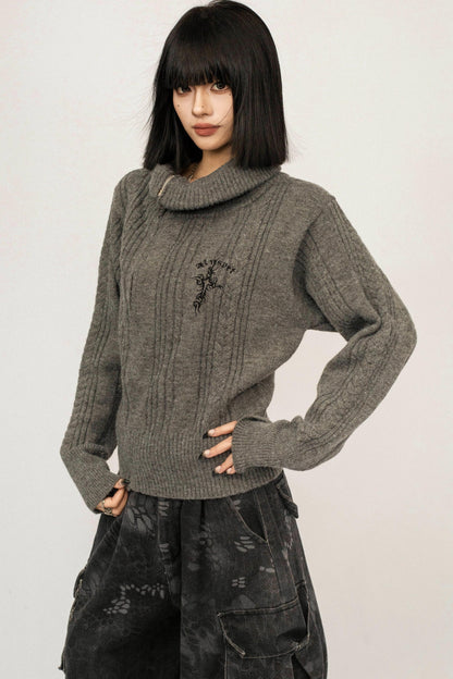 High-Neck Zipper Knit Sweater