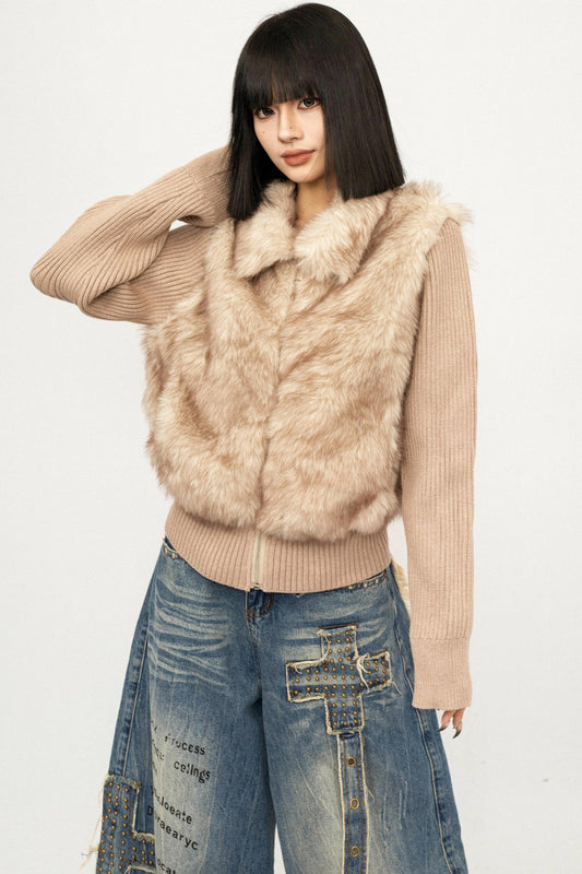Knitted Fur Patchwork Coat