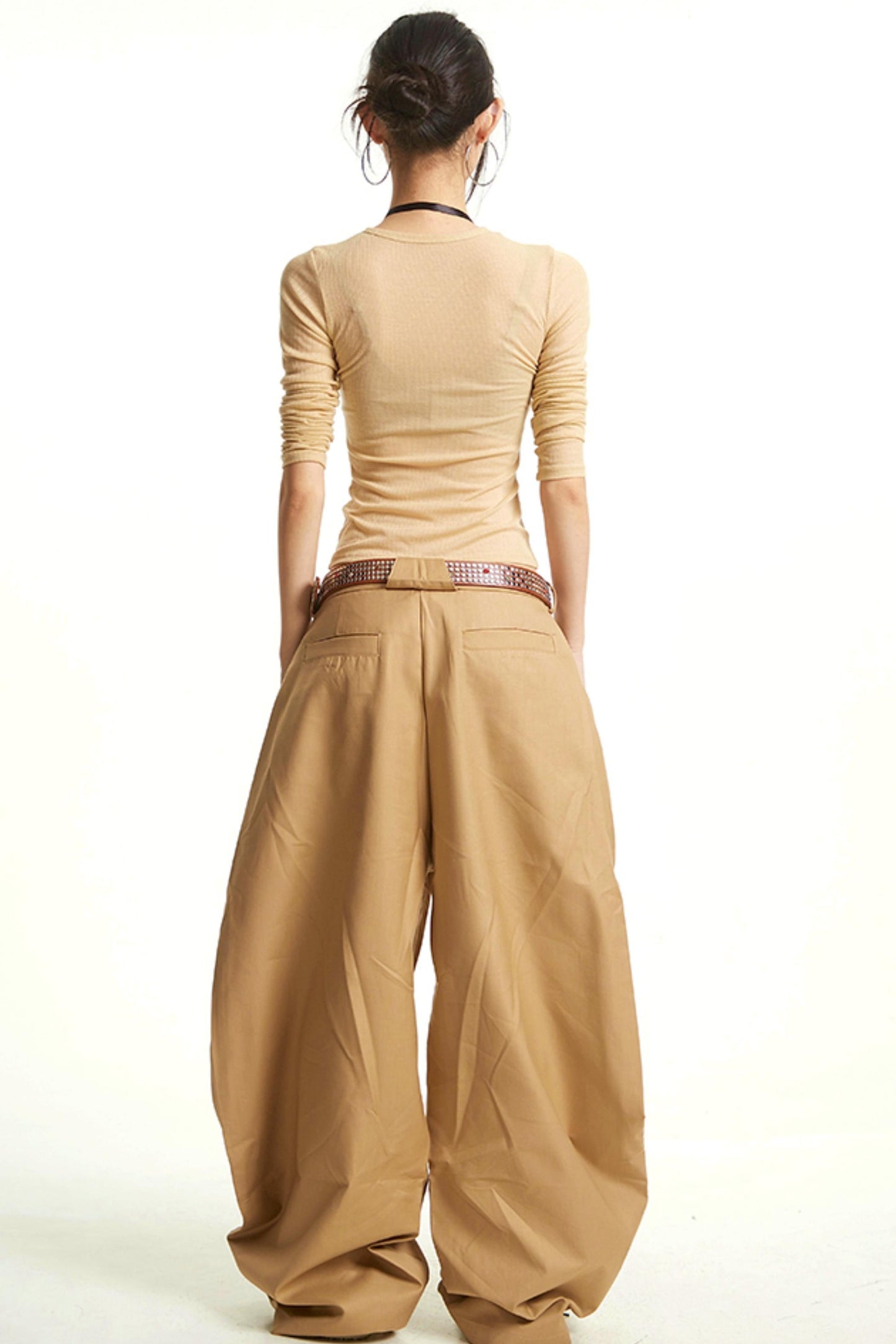 Khaki Wide-Leg Trousers