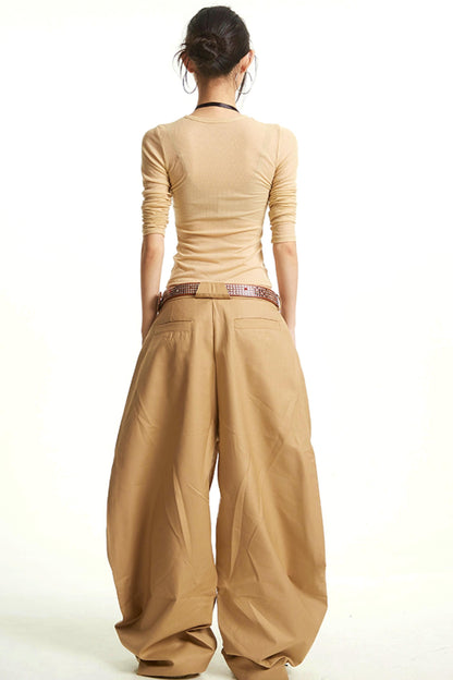 Khaki Wide-Leg Trousers
