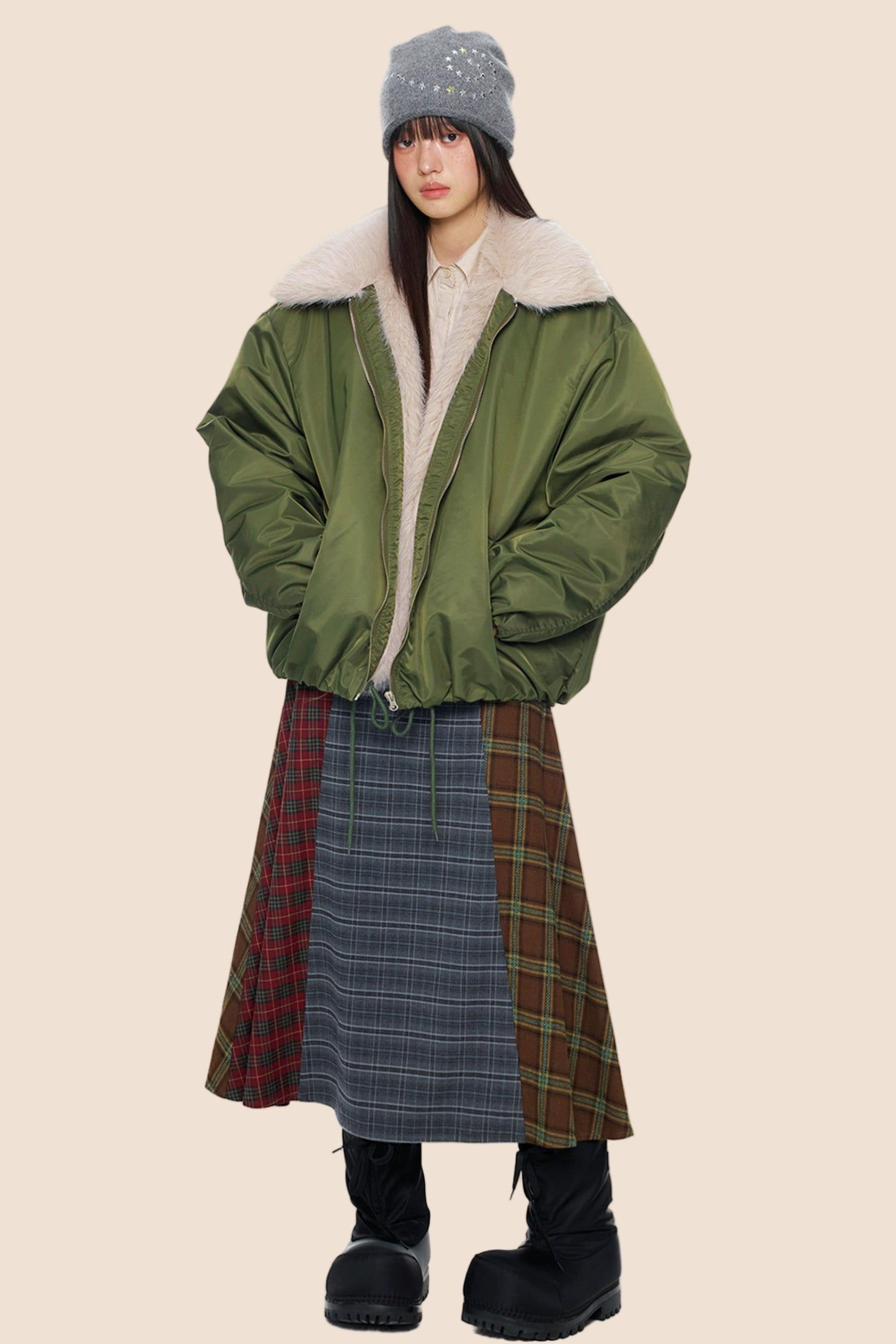 Furry Contrast Lapel Jacket