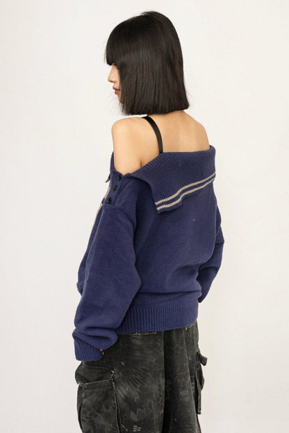 Retro Off-Shoulder Knit Cardigan