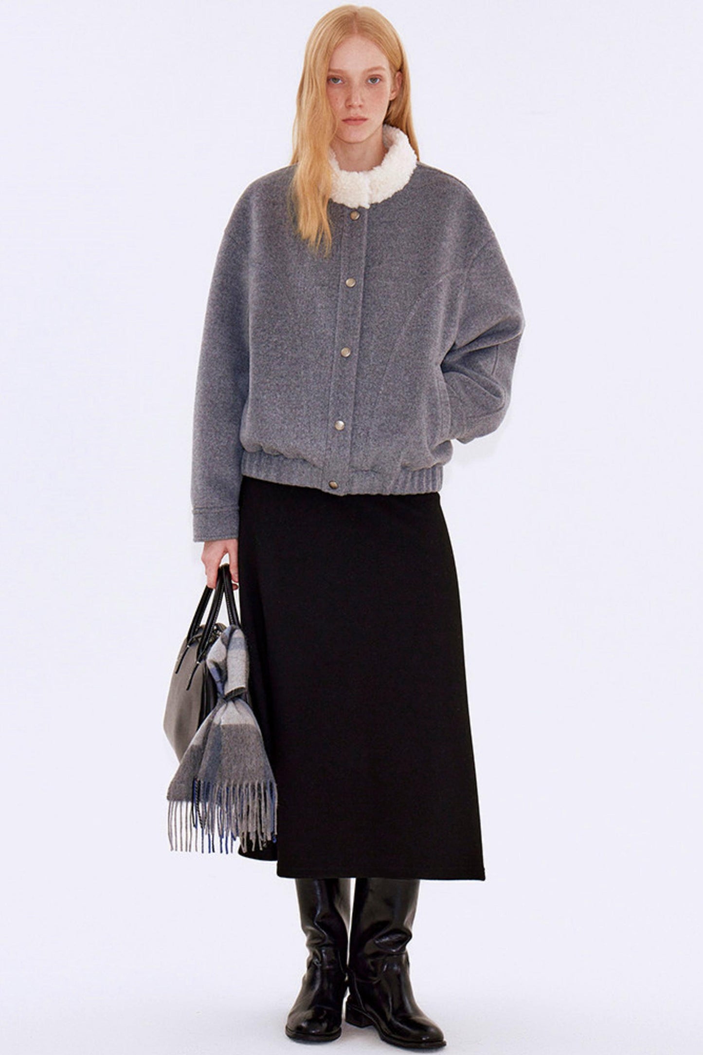 Oatmeal Wool Fur Collar Jacket