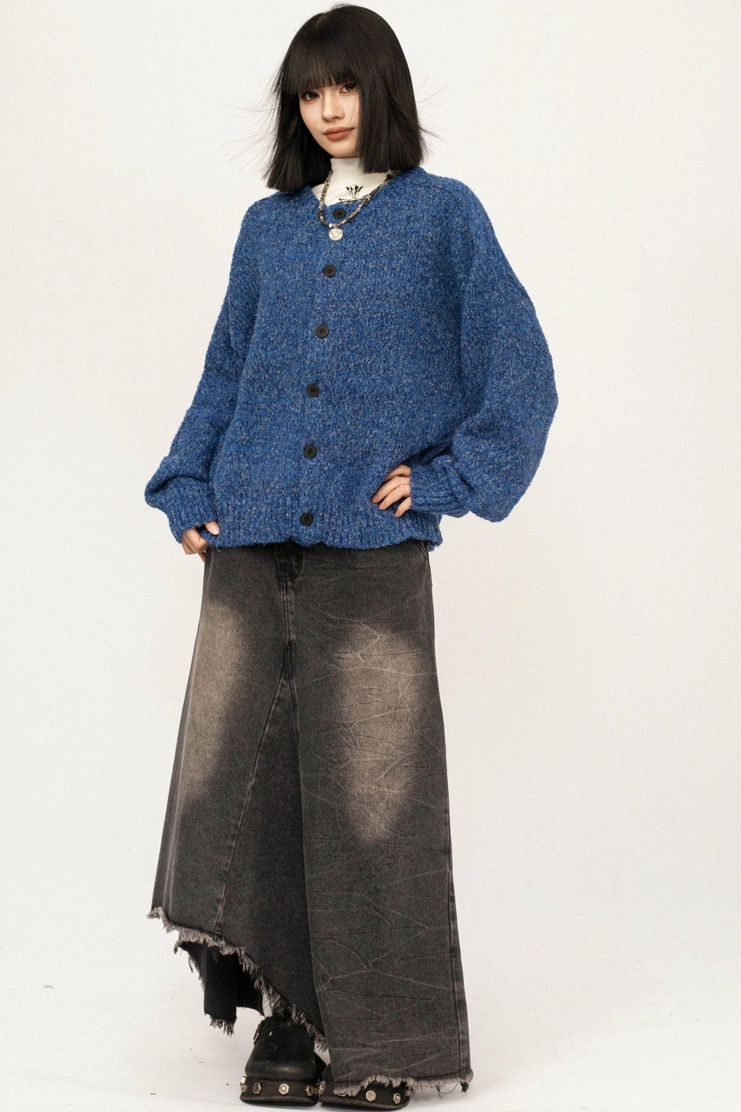 Retro Blue Knitted Cardigan