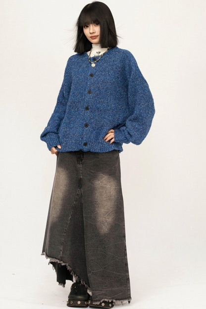 Retro Blue Knitted Cardigan