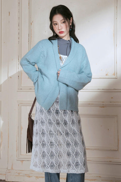 Sense Layering Gray and Blue Openwork Sundress Set