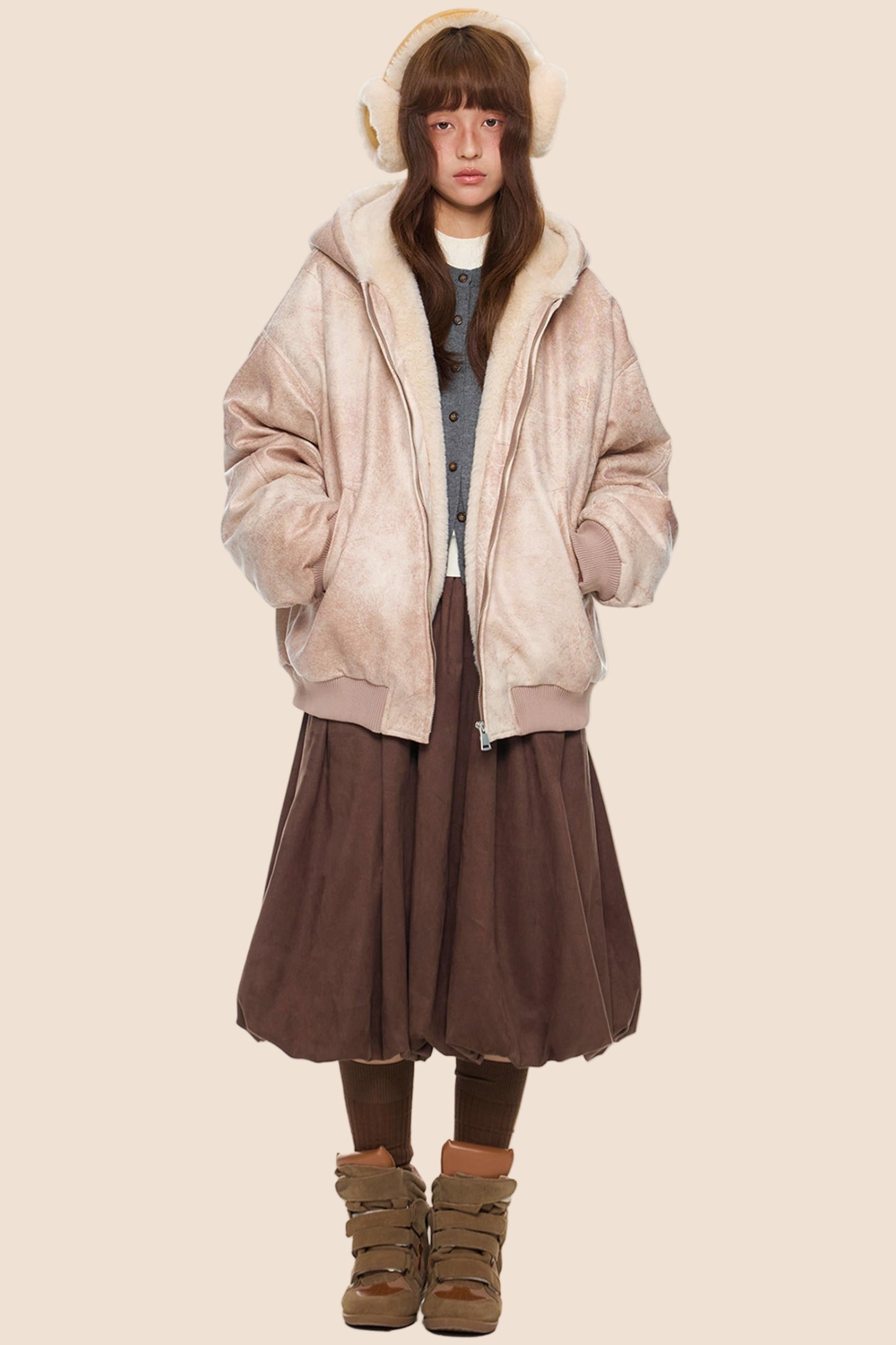 Furry Hooded Leather Jacket