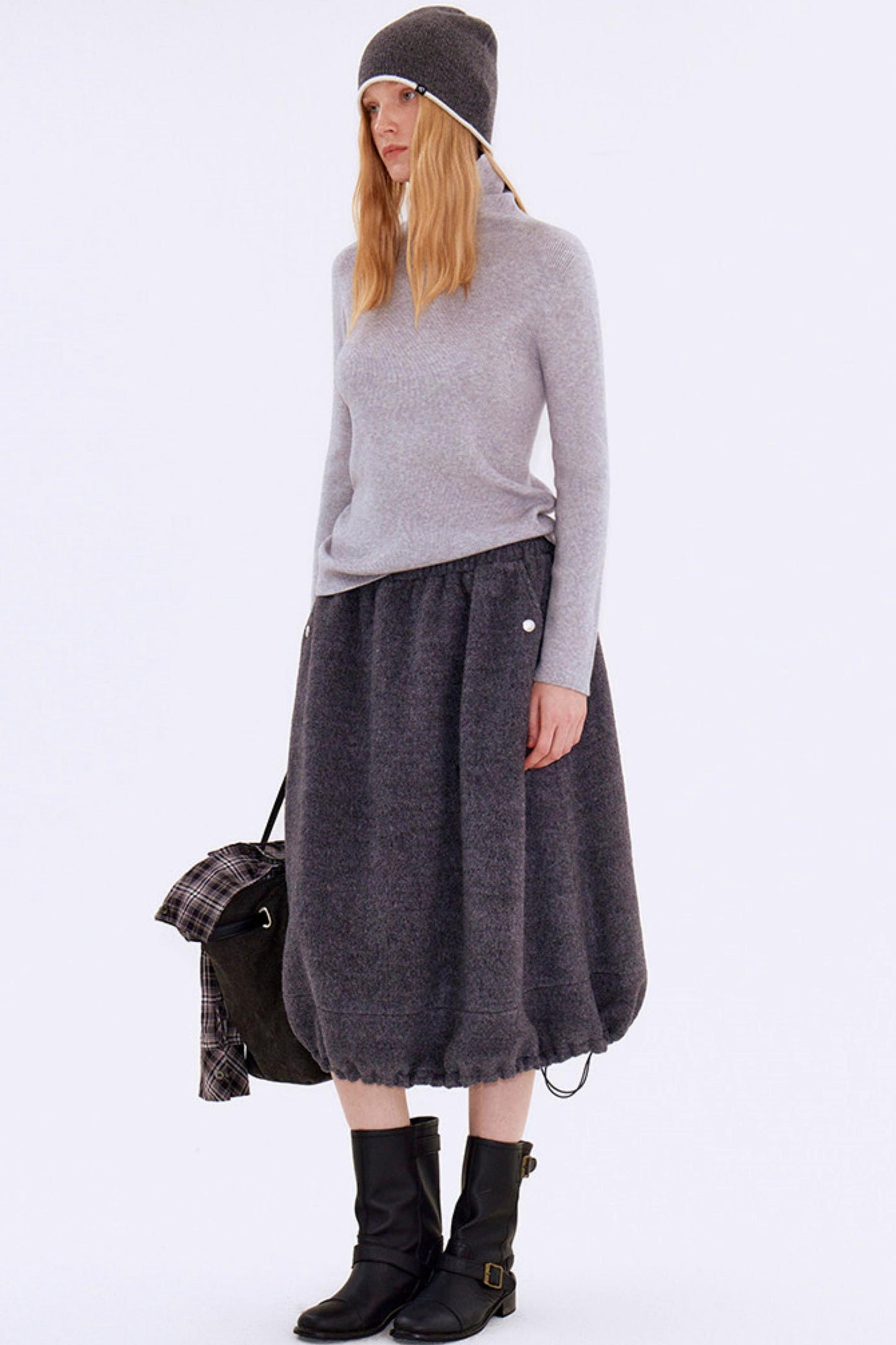 Gray Wool Drawstring Skirt