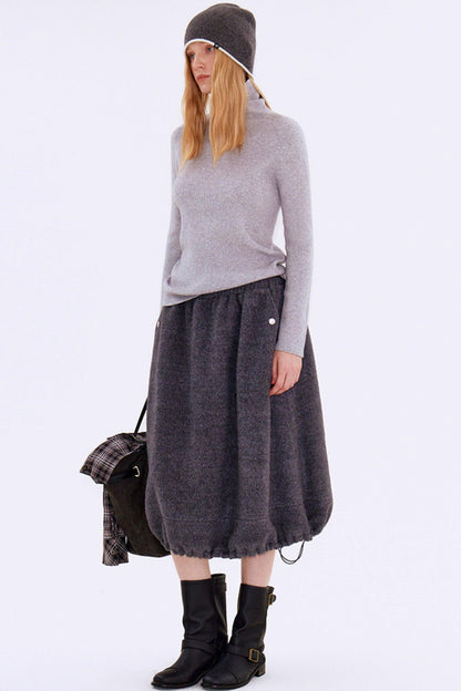 Gray Wool Drawstring Skirt