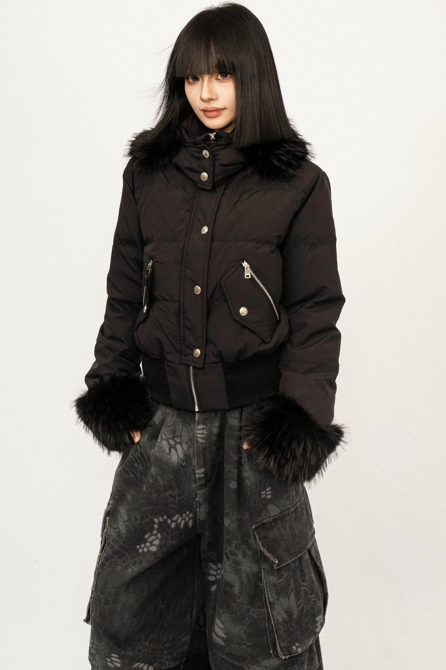 Black Hooded Fur Jacket