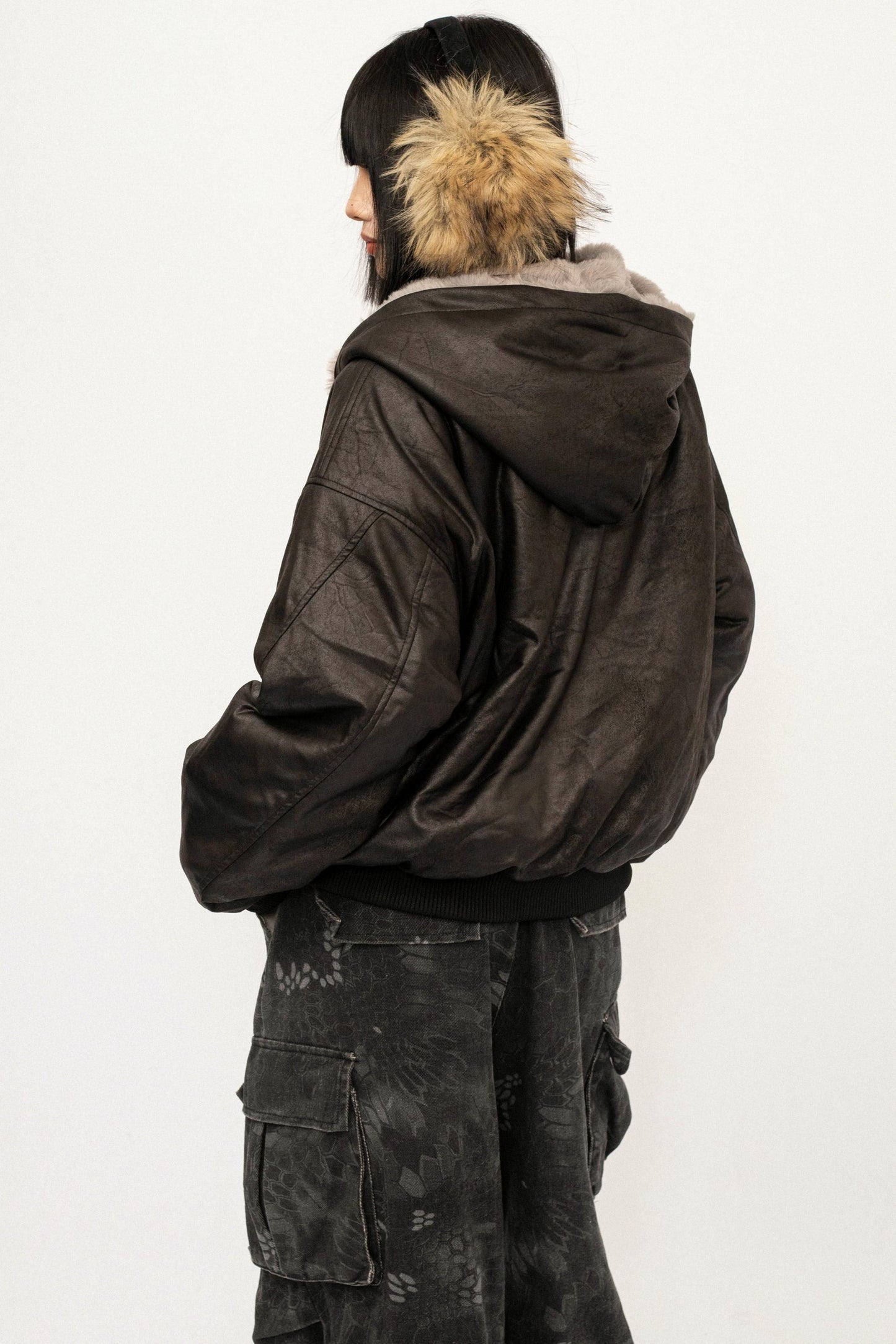 Retro Black Fur Hooded Jacket