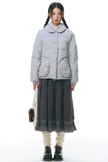 Patchwork Plaid Shirred Japanese Lace-Up Long Dress