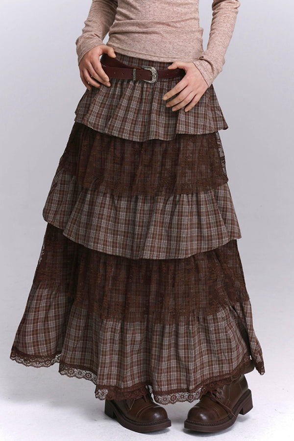 Brown Plaid Cake Skirt