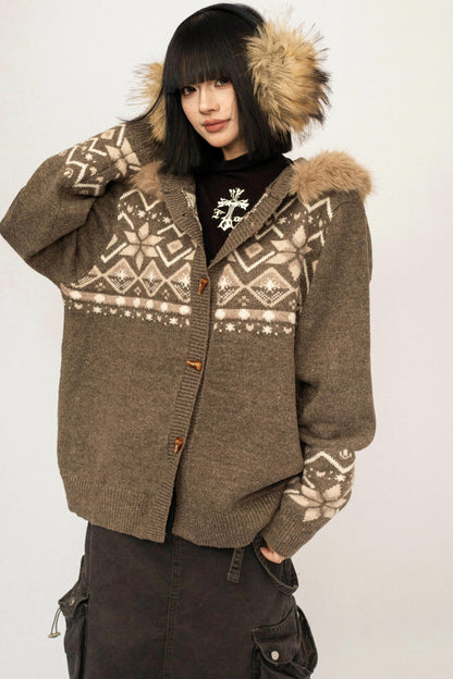 Hooded Fair Isle Cardigan