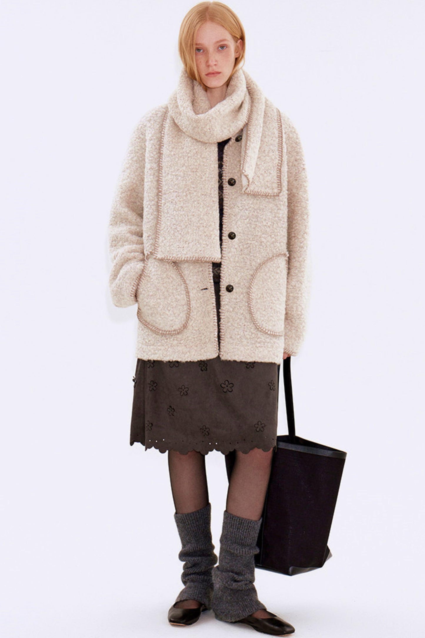 Soft Beige Woolen Coat Set