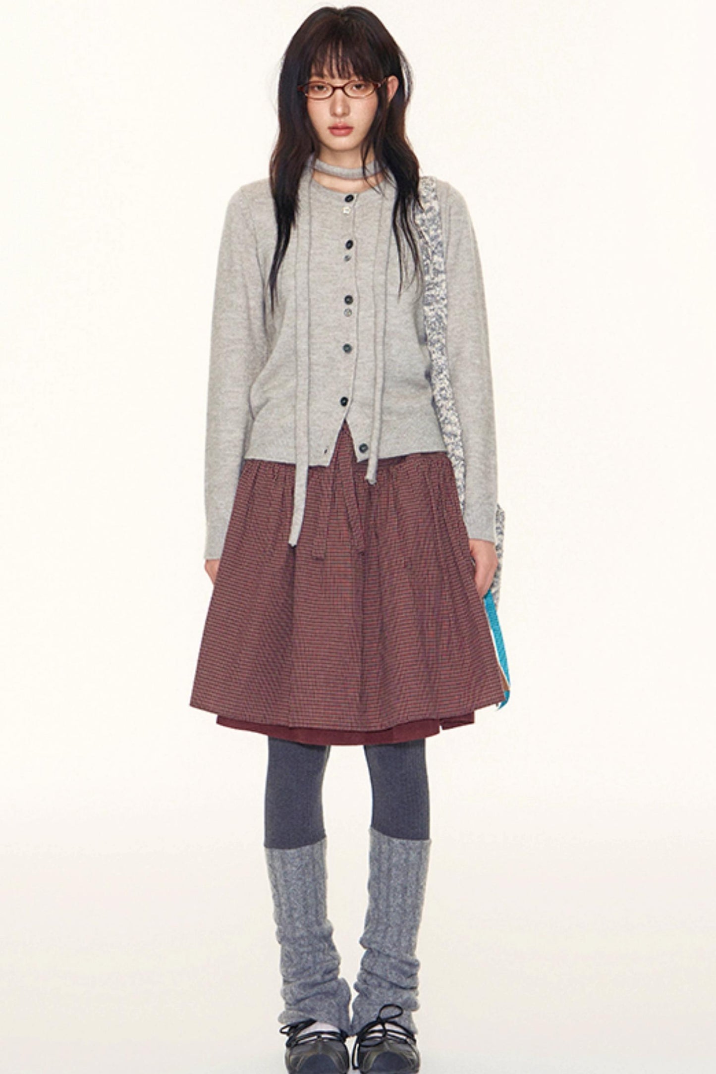 Vintage Lace-Up Plaid Puffy A-Line Skirt