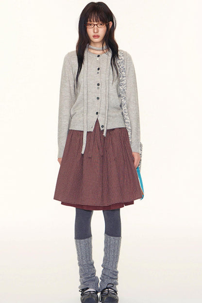 Vintage Lace-Up Plaid Puffy A-Line Skirt