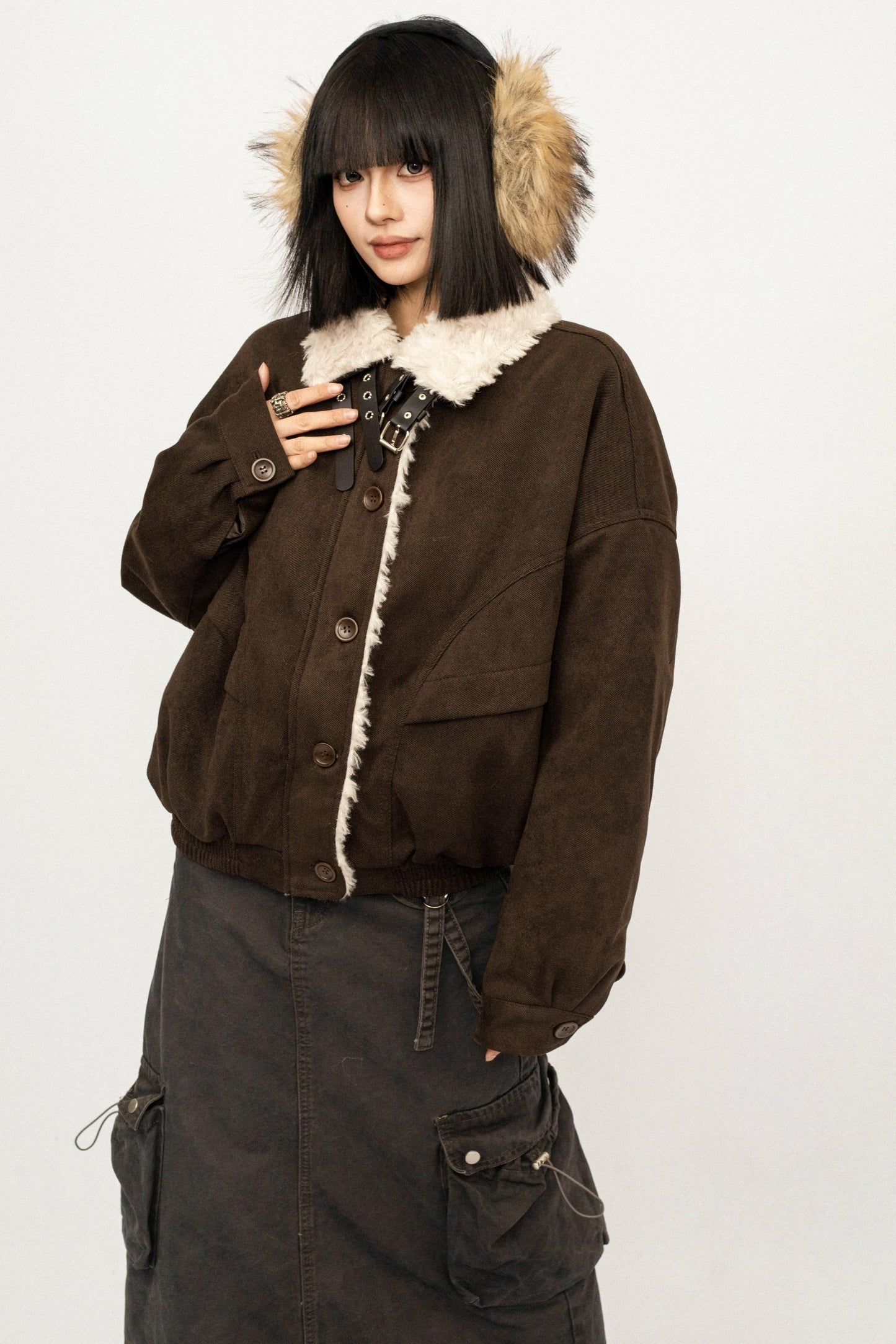 Retro Suede Wool Collar Jacket