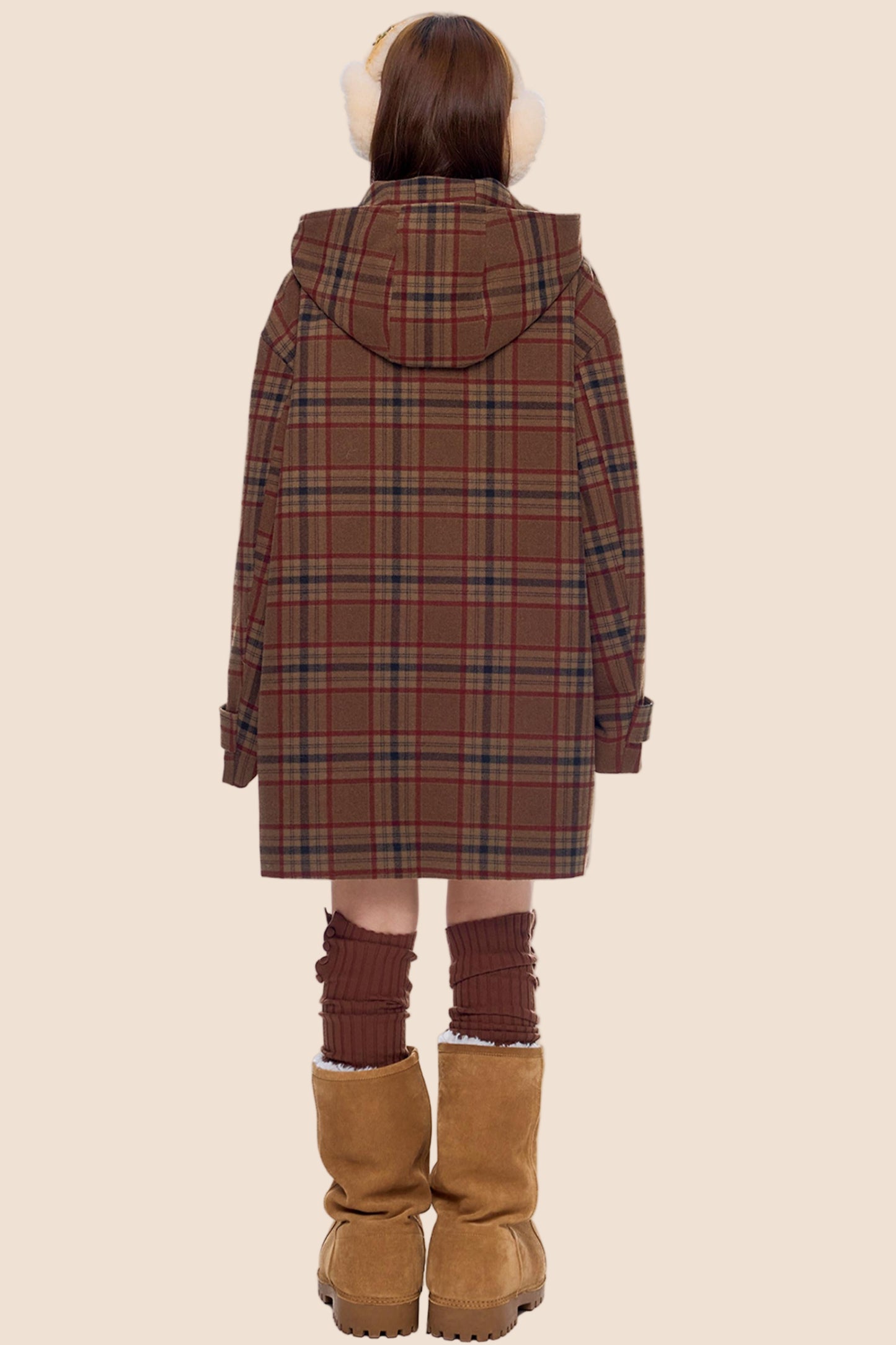 Plaid Toggle Woolen Coat
