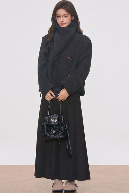 Woolen Coat with Scarf And Skirt Set-Up