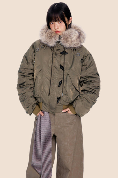 Large Fur Collar Pleated Jacket