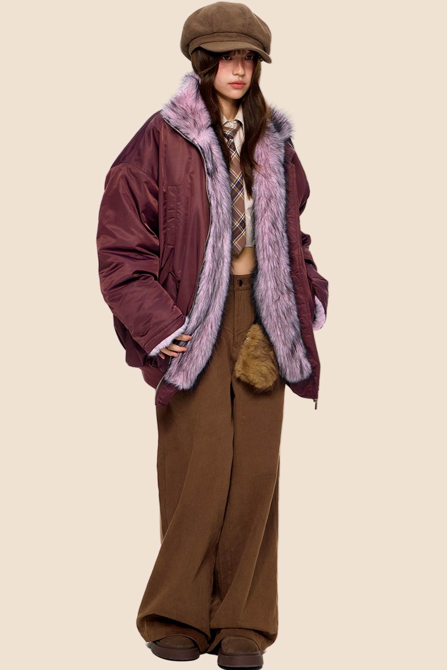Fur-Trimmed Color-Blocked Cotton Jacket