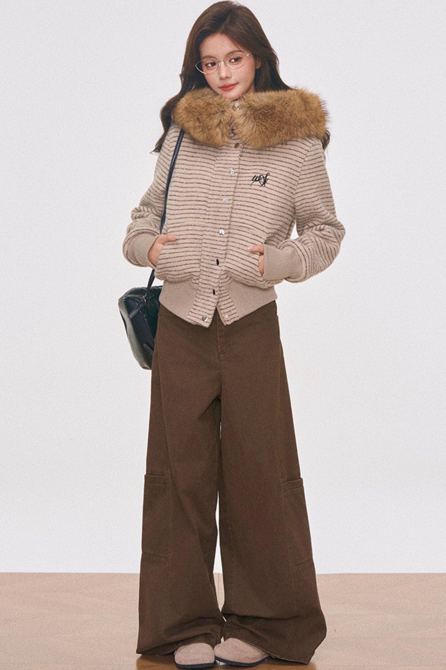 Wool Collar Hooded Jacket Set-Up