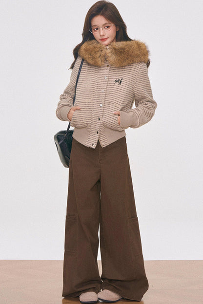 Wool Collar Hooded Jacket Set-Up