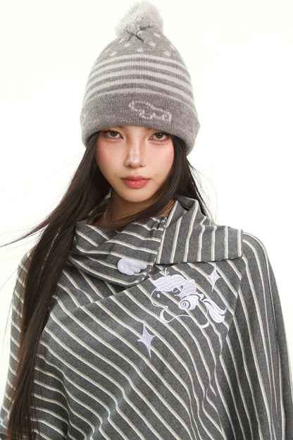 Retro Gray Striped Plush Hat