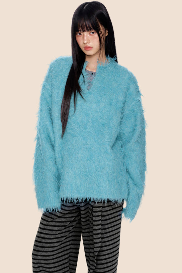 Imitation Mink Velvet V-Neck Sweater