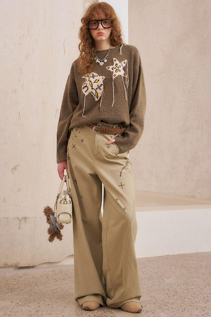 Hot Diamond Loose Wide-Leg Pants