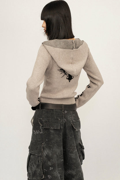 Retro Knit Hooded Cardigan