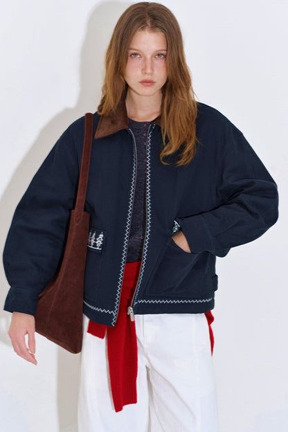 Retro Embroidered Color-Block Jacket