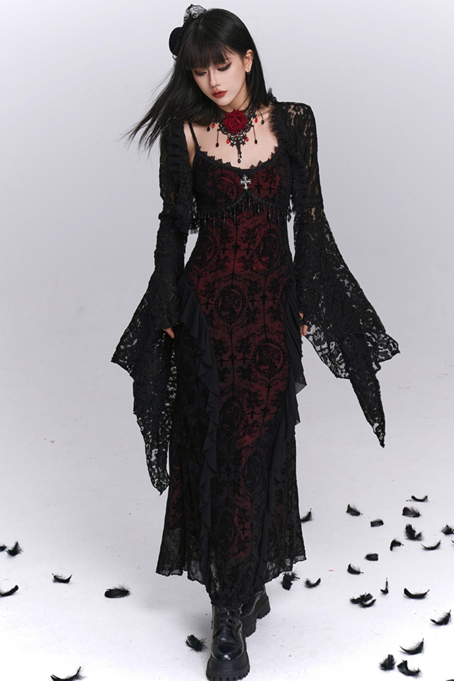 Gothic Black Camisole Dress Set-Up