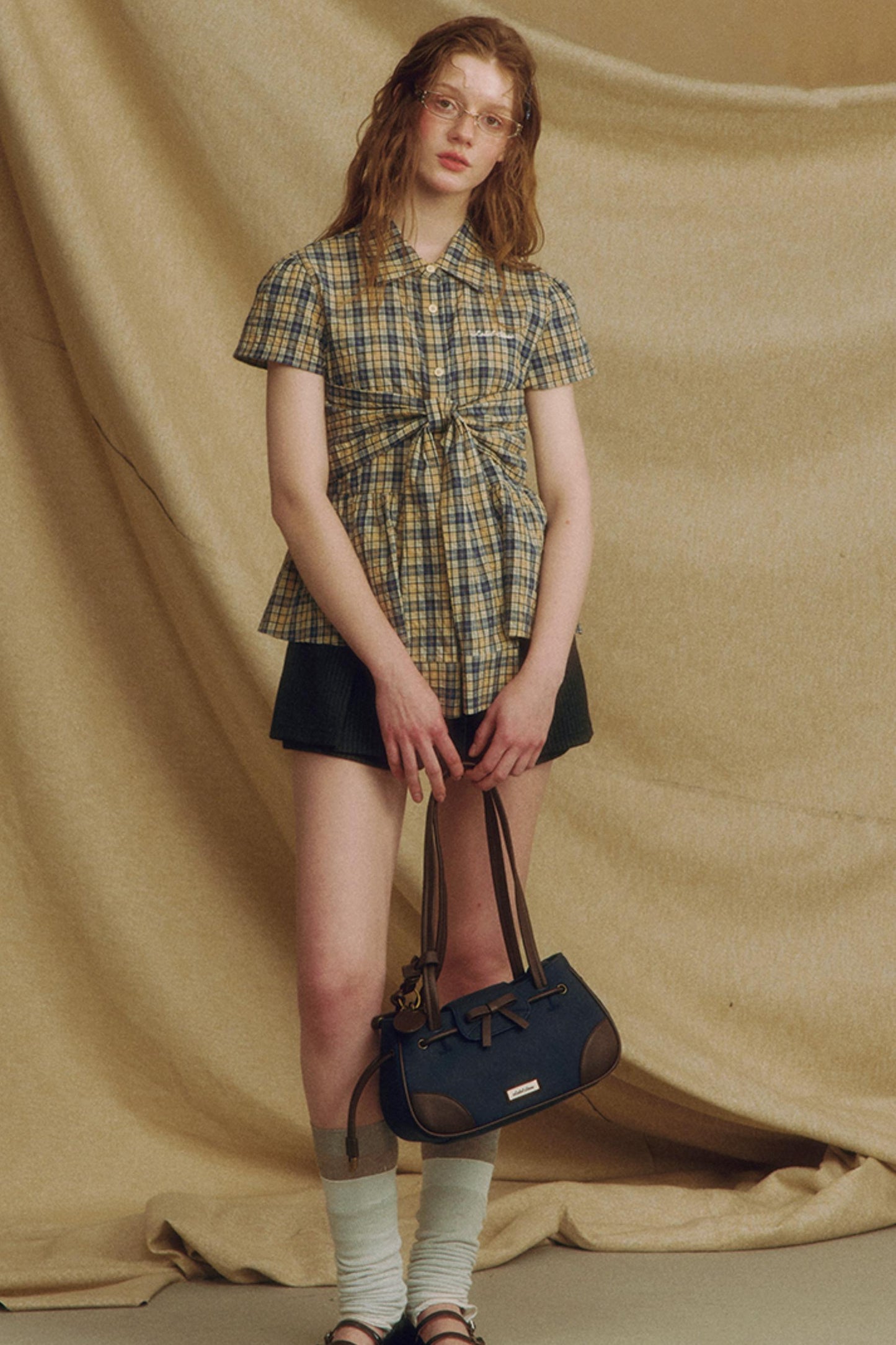 Chic Plaid Bow Tie Blouse